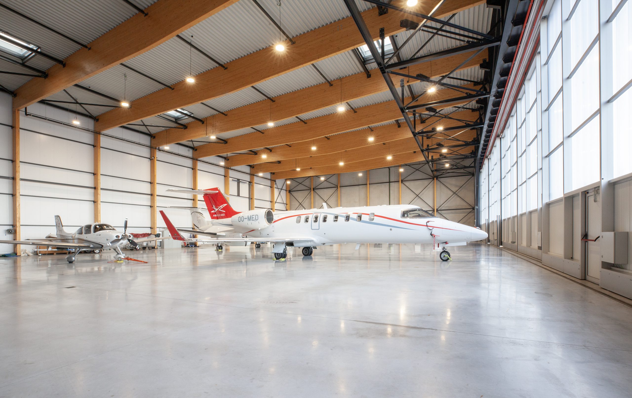Private jets inside ASL Group's climate-controlled hangar